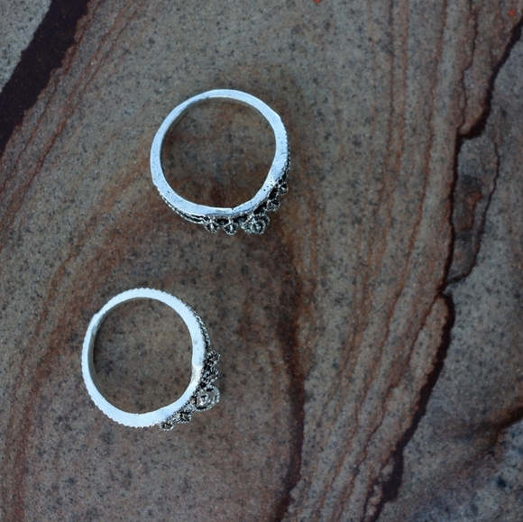 Boho Silver Band Rings Set of 2 - Picture 2 of 2